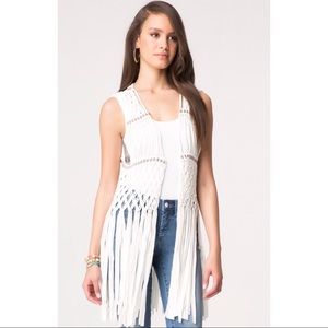 Bebe white macrame fringe kimono cover up